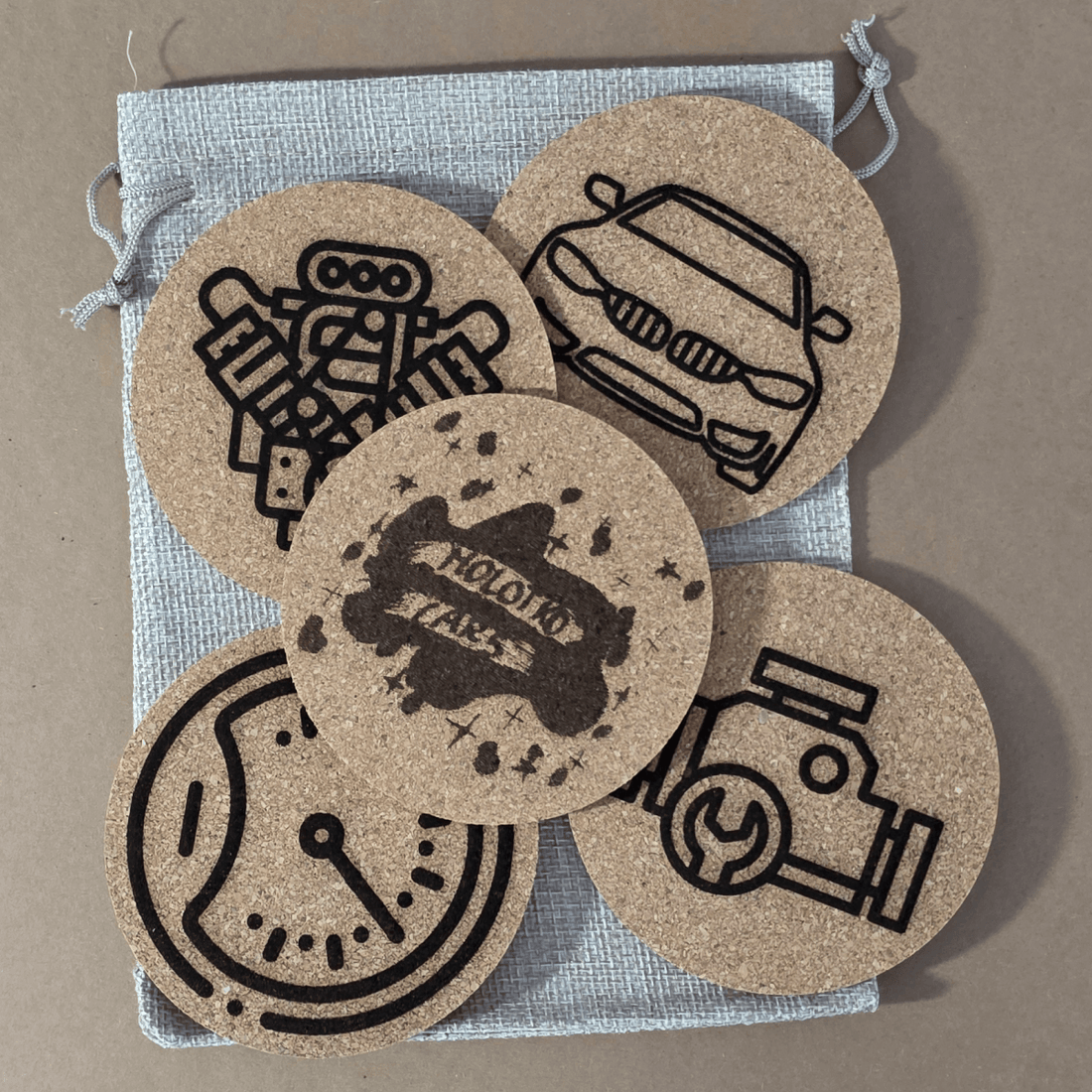 New Collection: Engraved Coasters — Cork & Wood | Gift-ready sets for the bar, desk & home