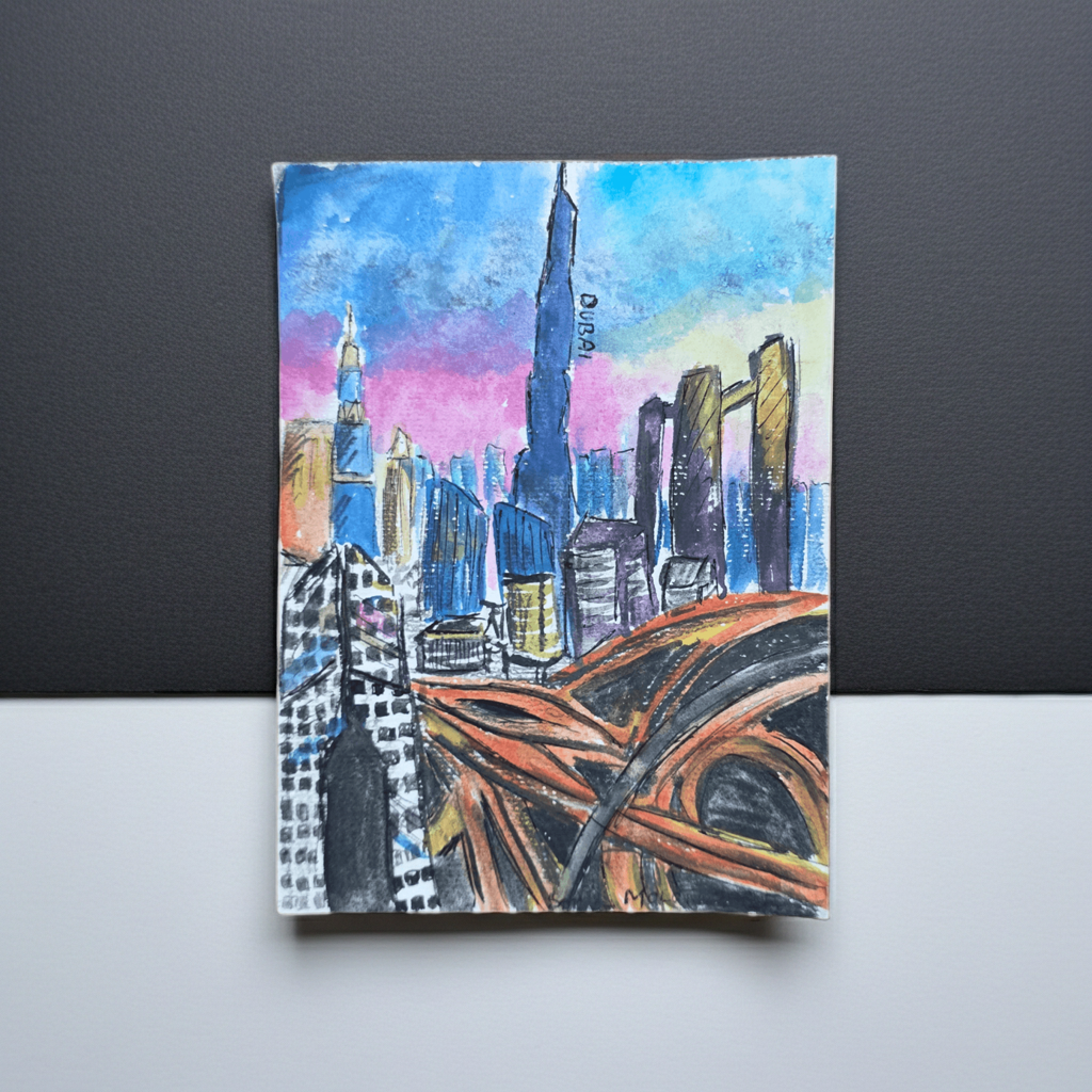 Dubai. Skyline at Dusk (watercolor)
