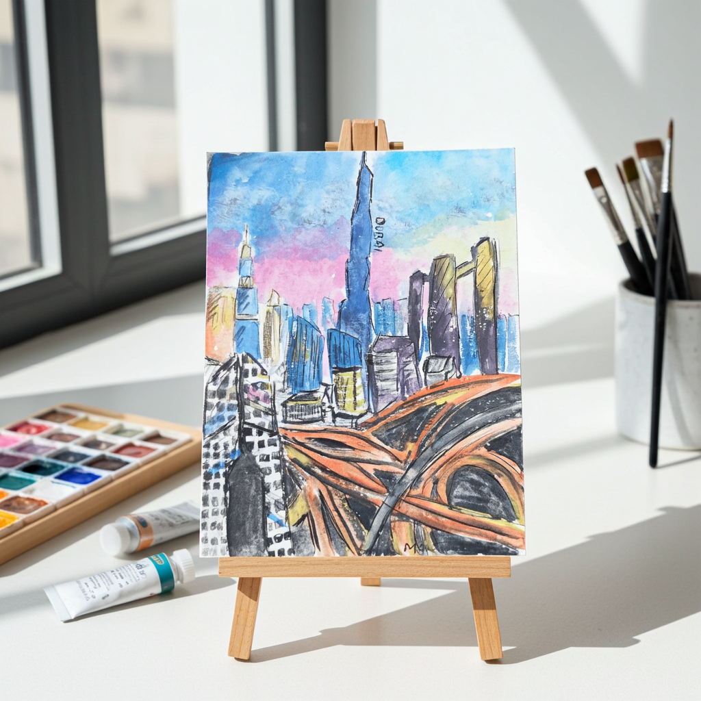 Dubai. Skyline at Dusk (watercolor)