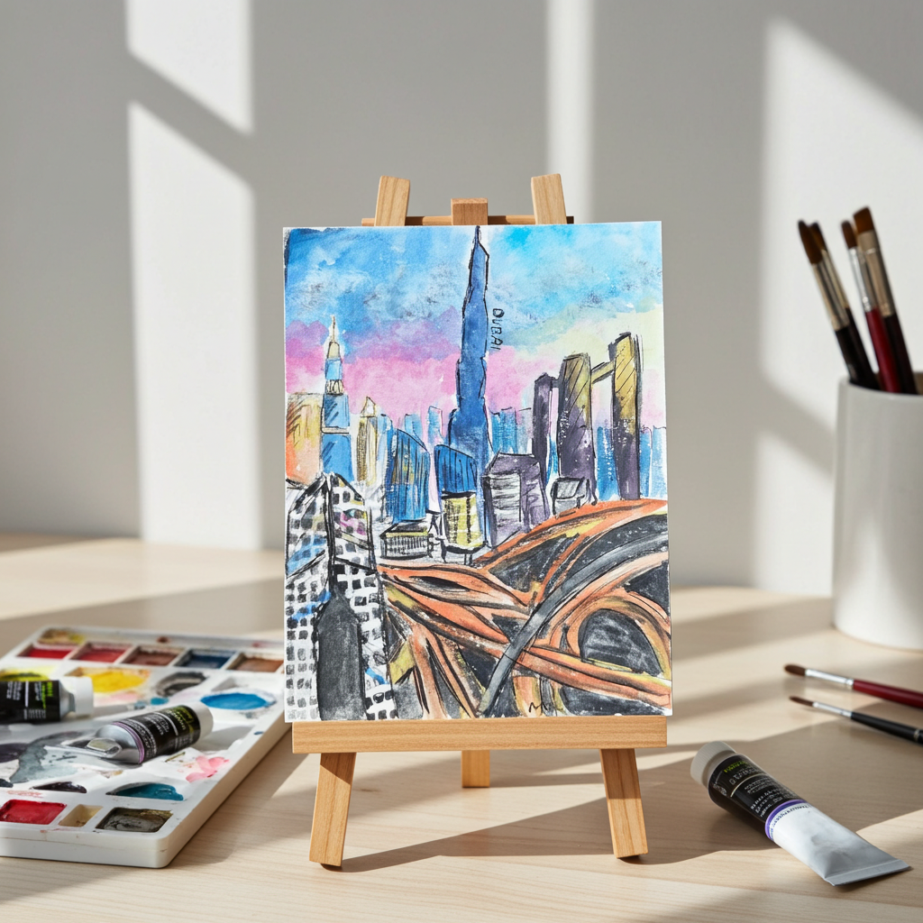 Dubai. Skyline at Dusk (watercolor)
