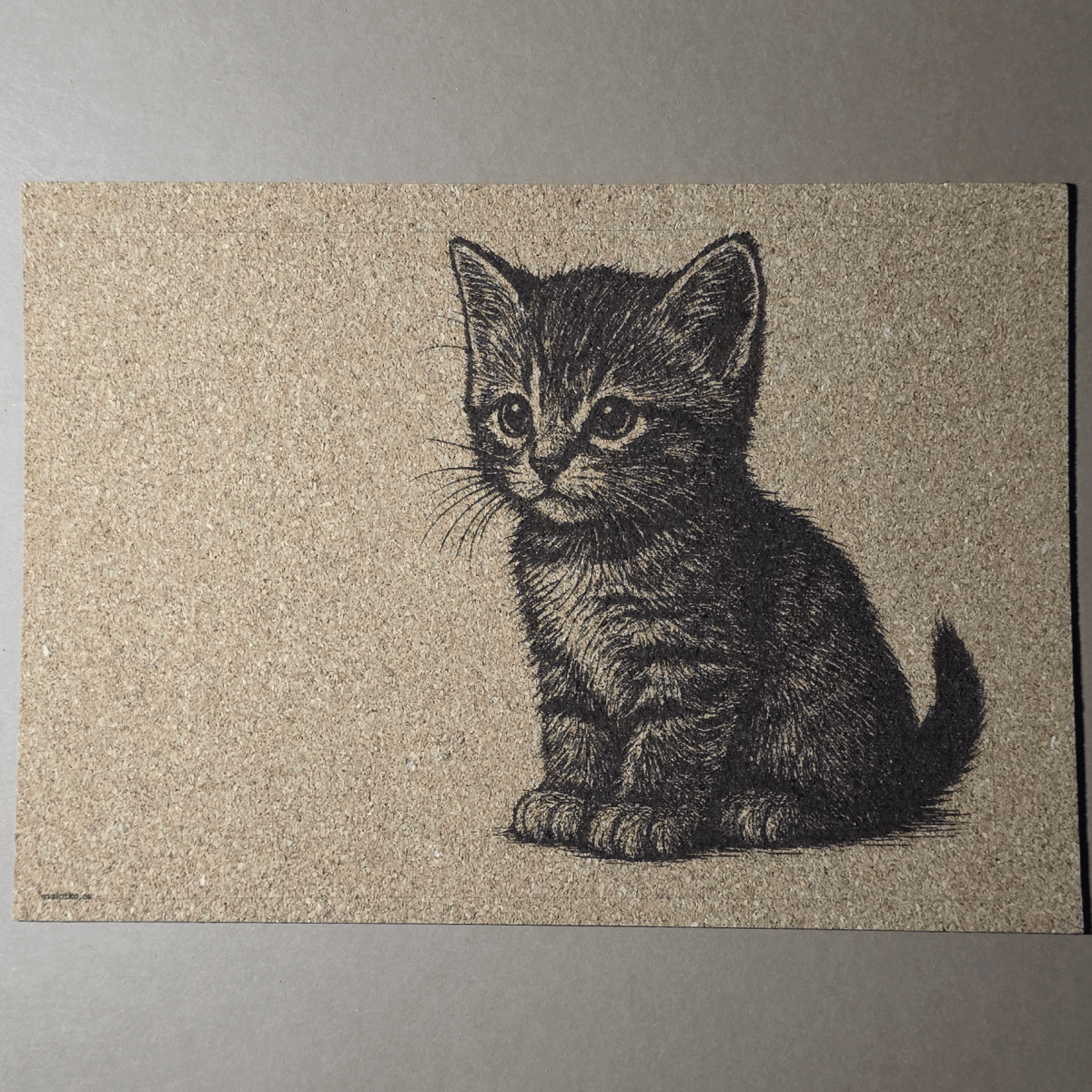 A4 cork mousepad with laser-engraved kitten portrait