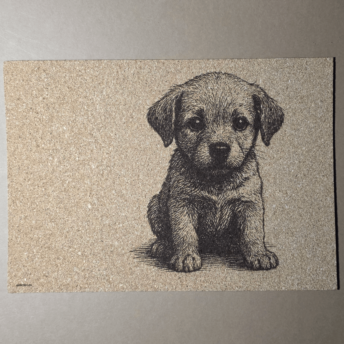 A4 cork mousepad with laser-engraved puppy sketch
