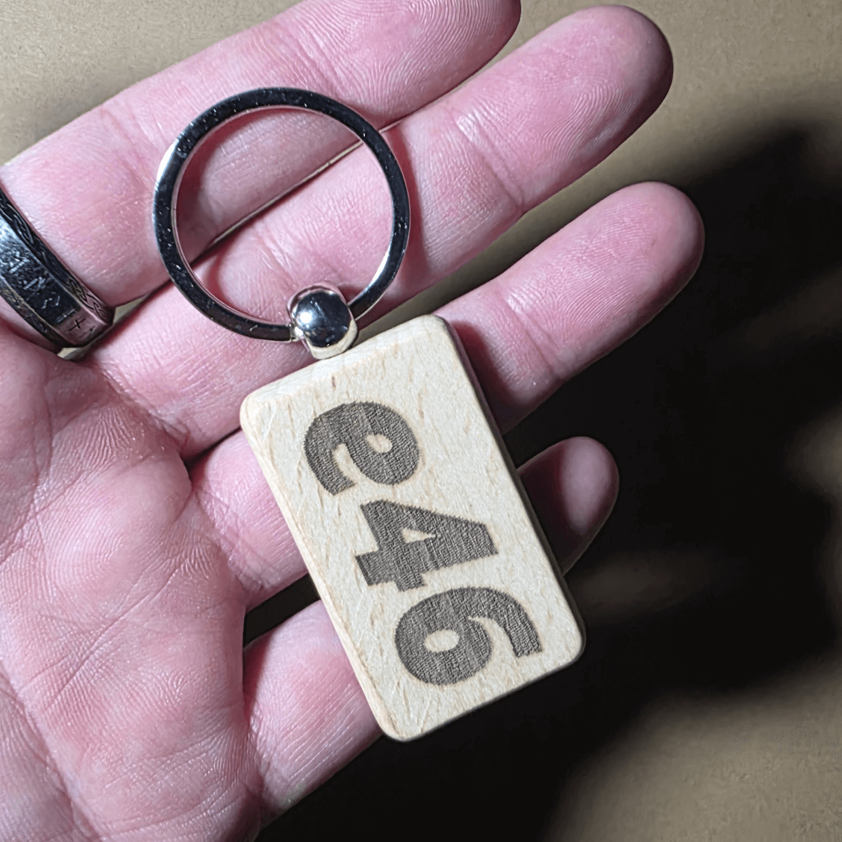 Wooden E46 keychain with engraved e46 text on beech wood fob
