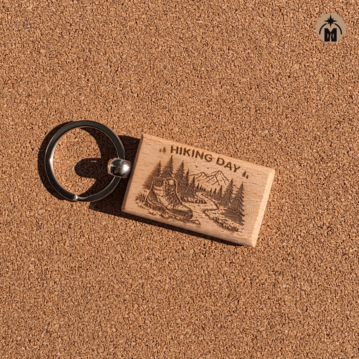 Mountain hiking themed wooden key fob for outdoor lovers and travelers