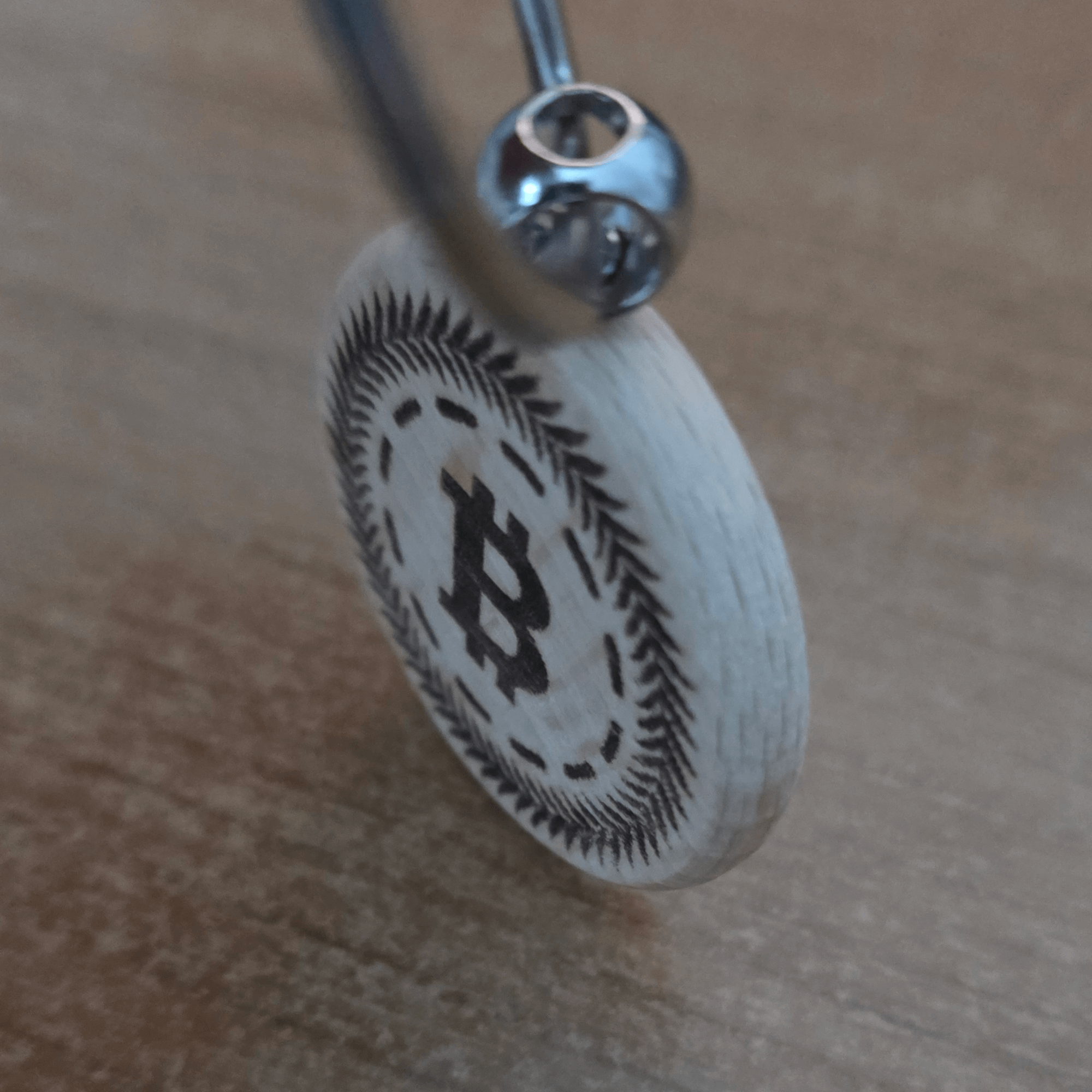 Round Wooden Key Ring. Double-Sided Laser Engraving (Bitcoin)