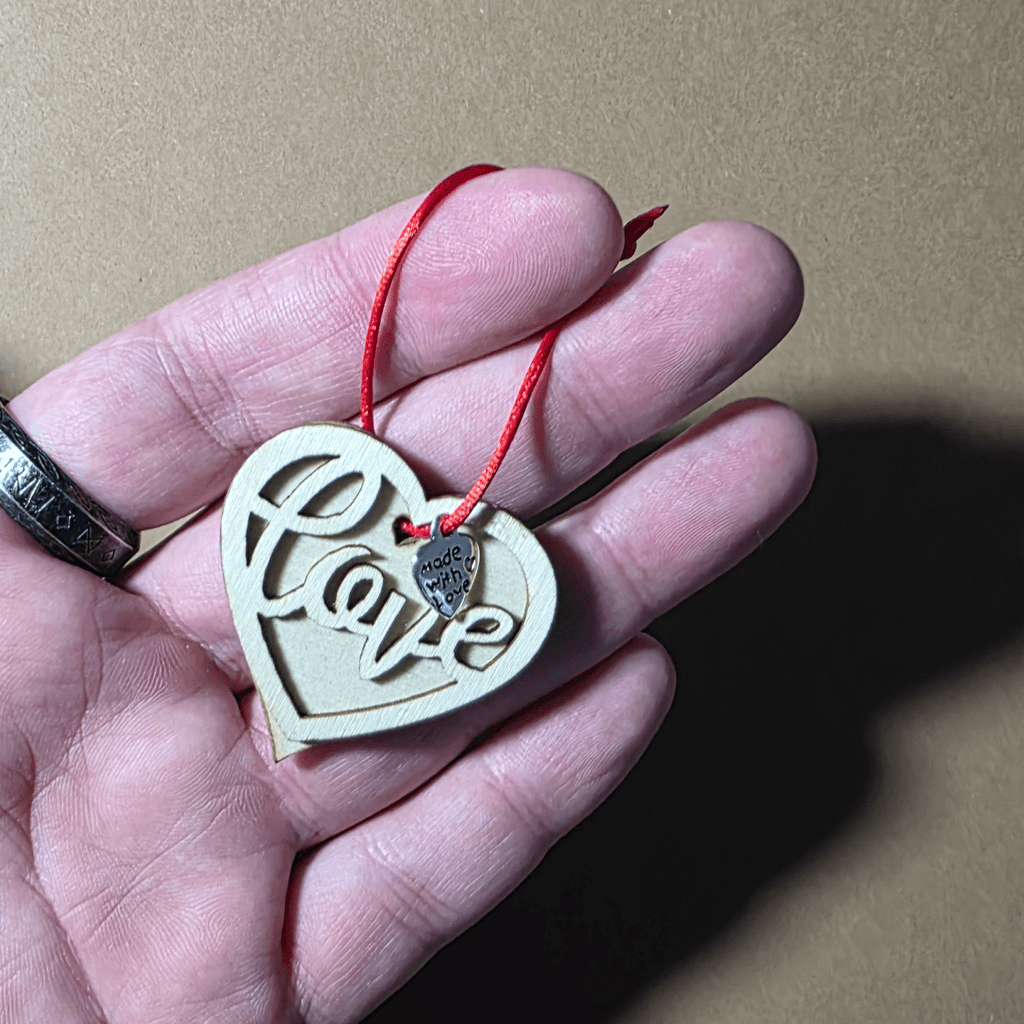 Romantic Gift Set — Wooden Hearts & Rose Keychain in Velvet Pouch