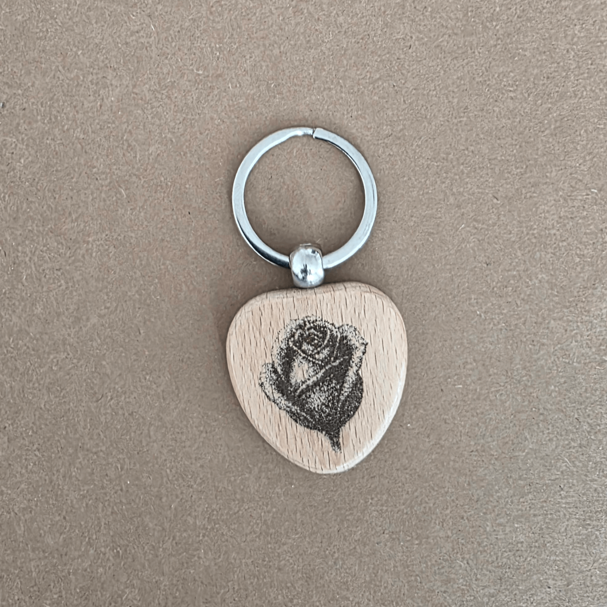 Romantic Gift Set — Wooden Hearts & Rose Keychain in Velvet Pouch