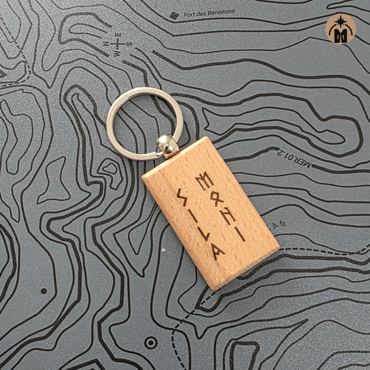 Wooden Nordic rune keychain “Power of Earth”, minimalist engraving, natural beech wood texture