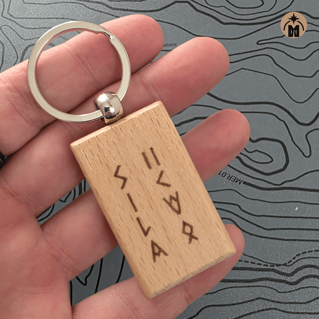 Beech wood keychain with rune engraving “Power of Wind”, double-sided laser engraving
