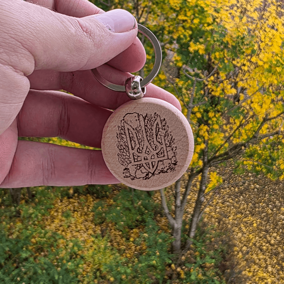 Inspiration in Wood: "Dream. Plan. Act." Keychain with Ukrainian Trident Symbol