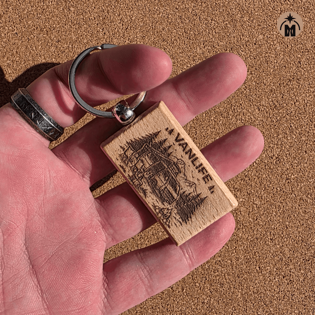 Engraved camper van wooden key fob for travelers and outdoor lovers